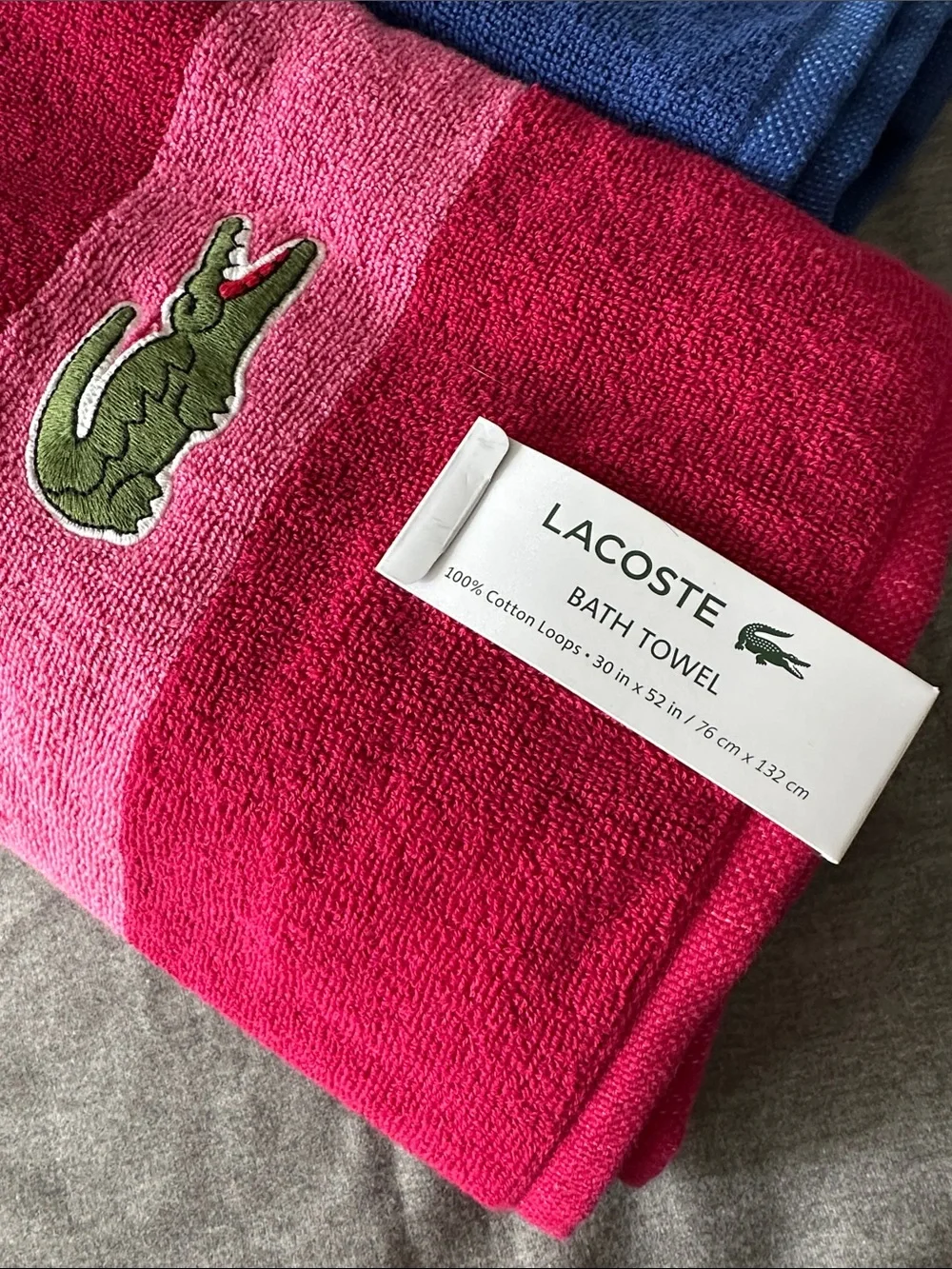 Lacoste Colorblock Towels in Blue and Pink